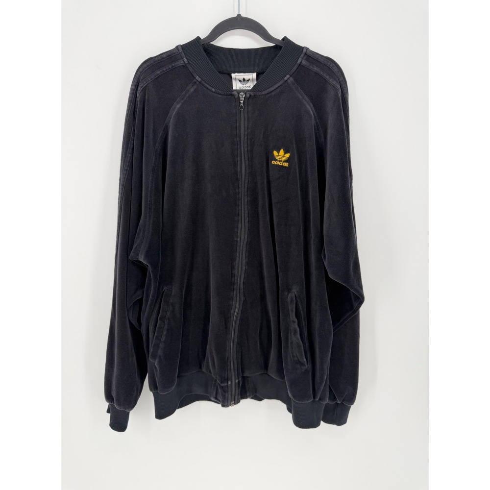 Adidas Track Jacket Velour Bomber Vintage 90s XL Black Yellow Trefoil Logo  Zip